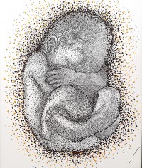 Faiza Bilgrami, Pointillism Baby, 35 x 37 inches, Mixed Media on Paper, Figurative Painting, AC-FZBLG-019